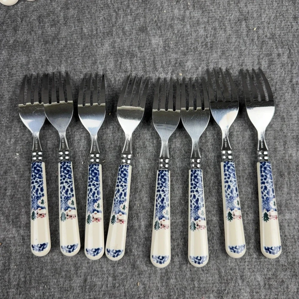 Christmas Snow Flatware Set 40 Piece Service For 8 Ceramic Stainless Handles